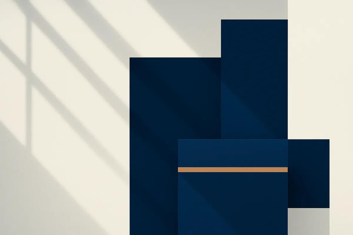 Composição geométrica abstrata da identidade visual do Duarte & Moral Advogados — capa de "Sobre"